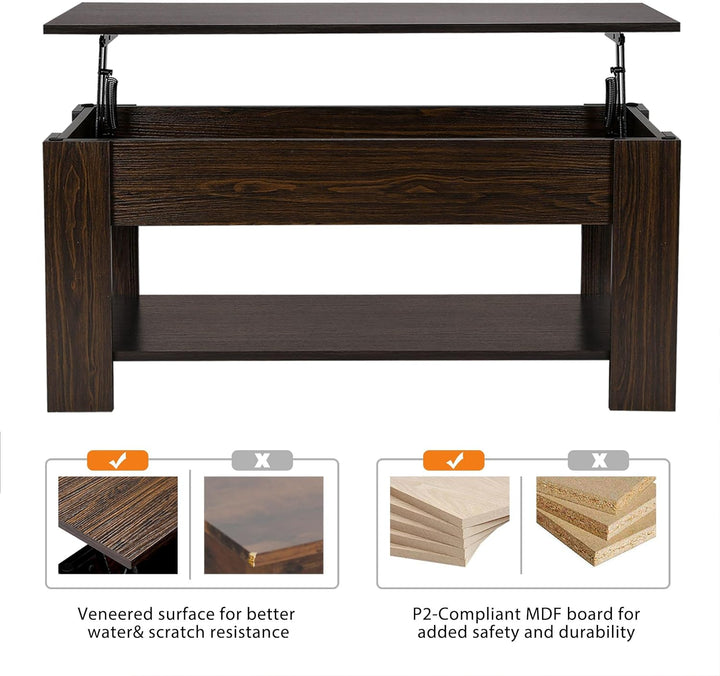 Lift Top Coffee Table with Hidden Compartment, Espresso