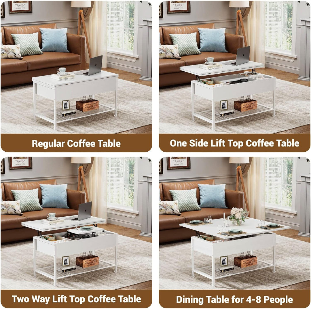 Lift Top Coffee Table with Hidden Storage, Convertible Dining Table