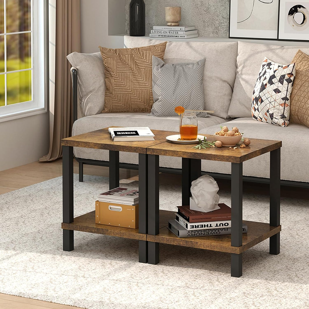 End Table 20 Inch Square 2-Tier Bedside Rustic Brown