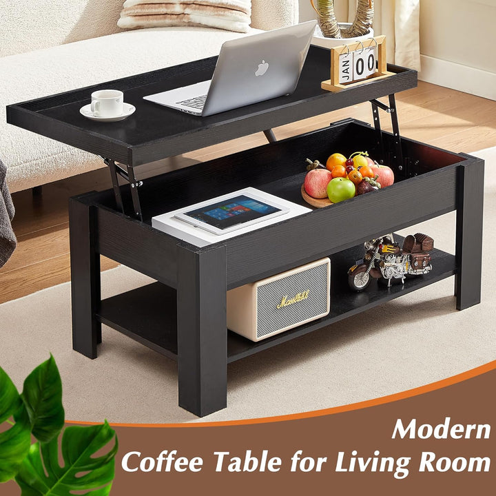 Lift Top Coffee Table with Hidden Storage, Dark Black