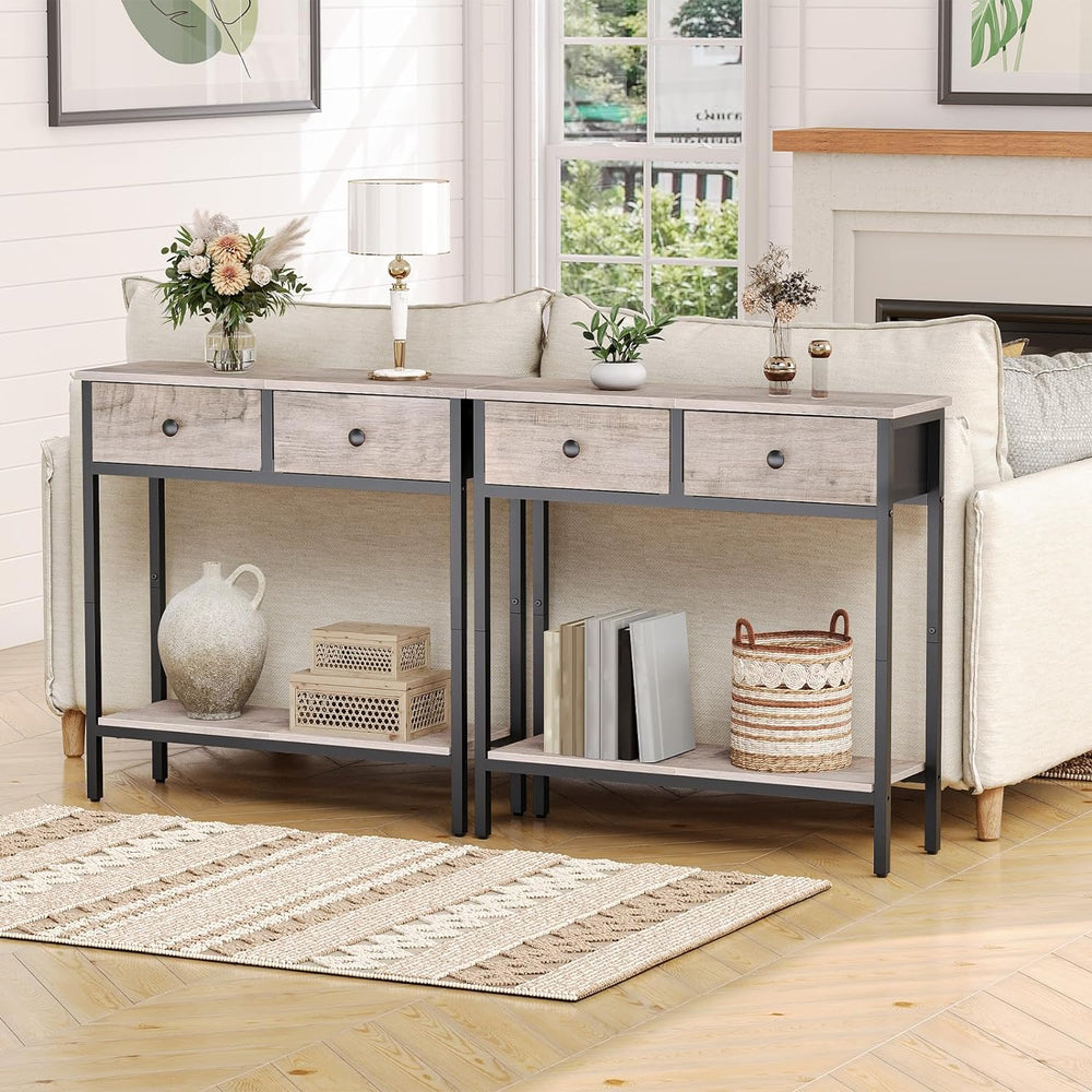 29.5" Console Table, 2 Fabric Drawers, 2-Tier Shelves