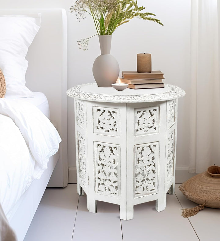 Solid Wood Accent End Table Antique White