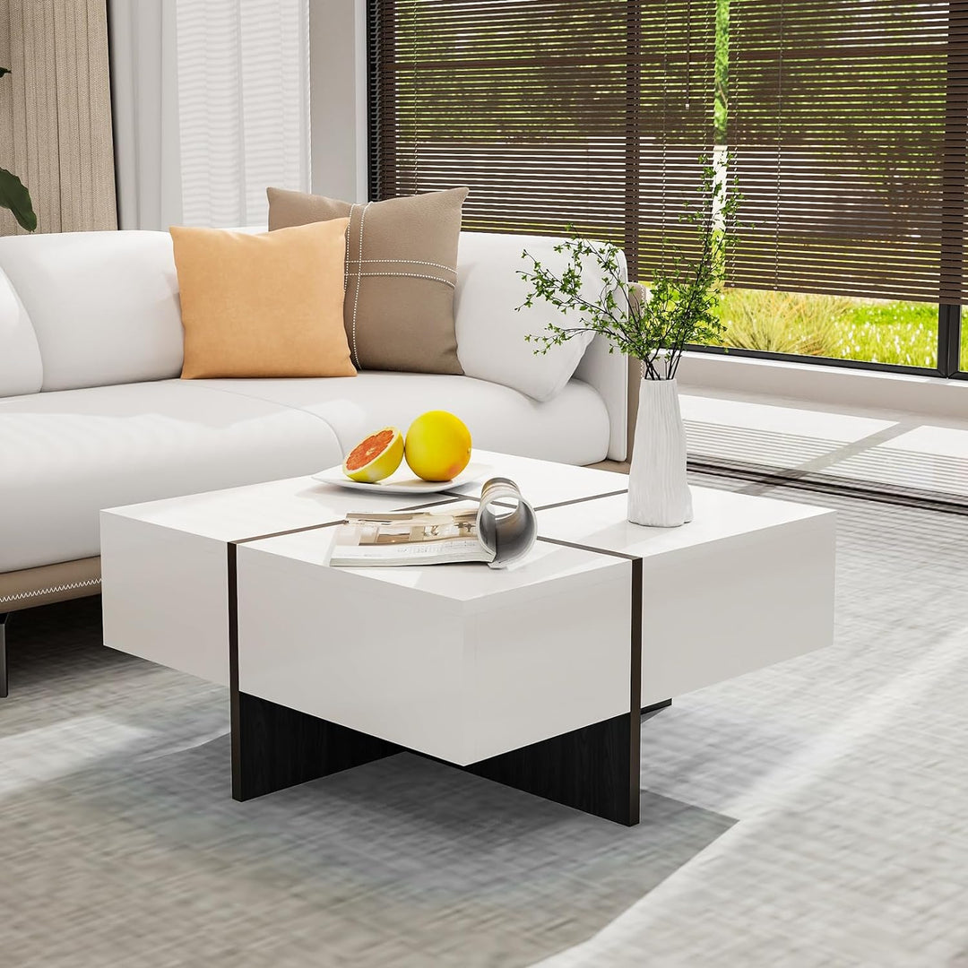 Modern White Coffee Table, Durable Particle Board, Waterproof, Pr4