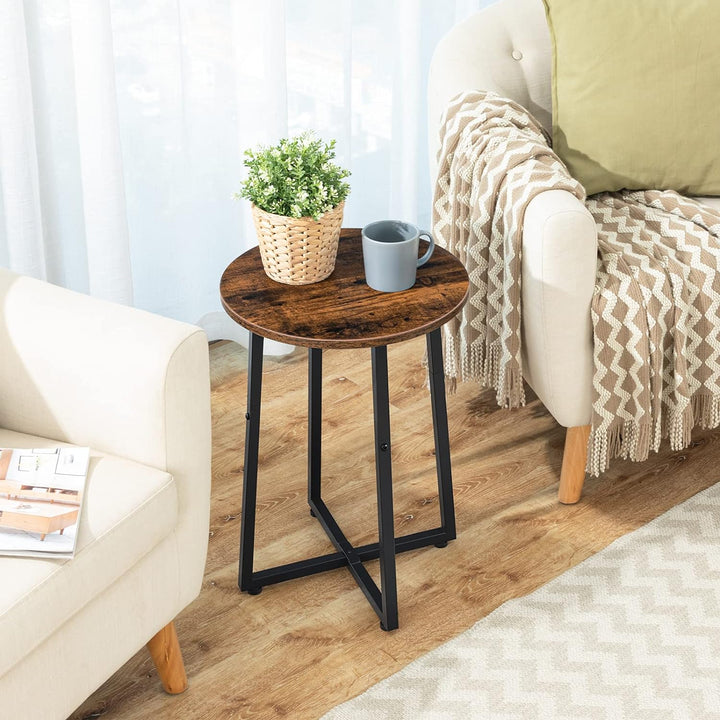 Round Side Table, 15.7" Nightstand, Rustic Brown