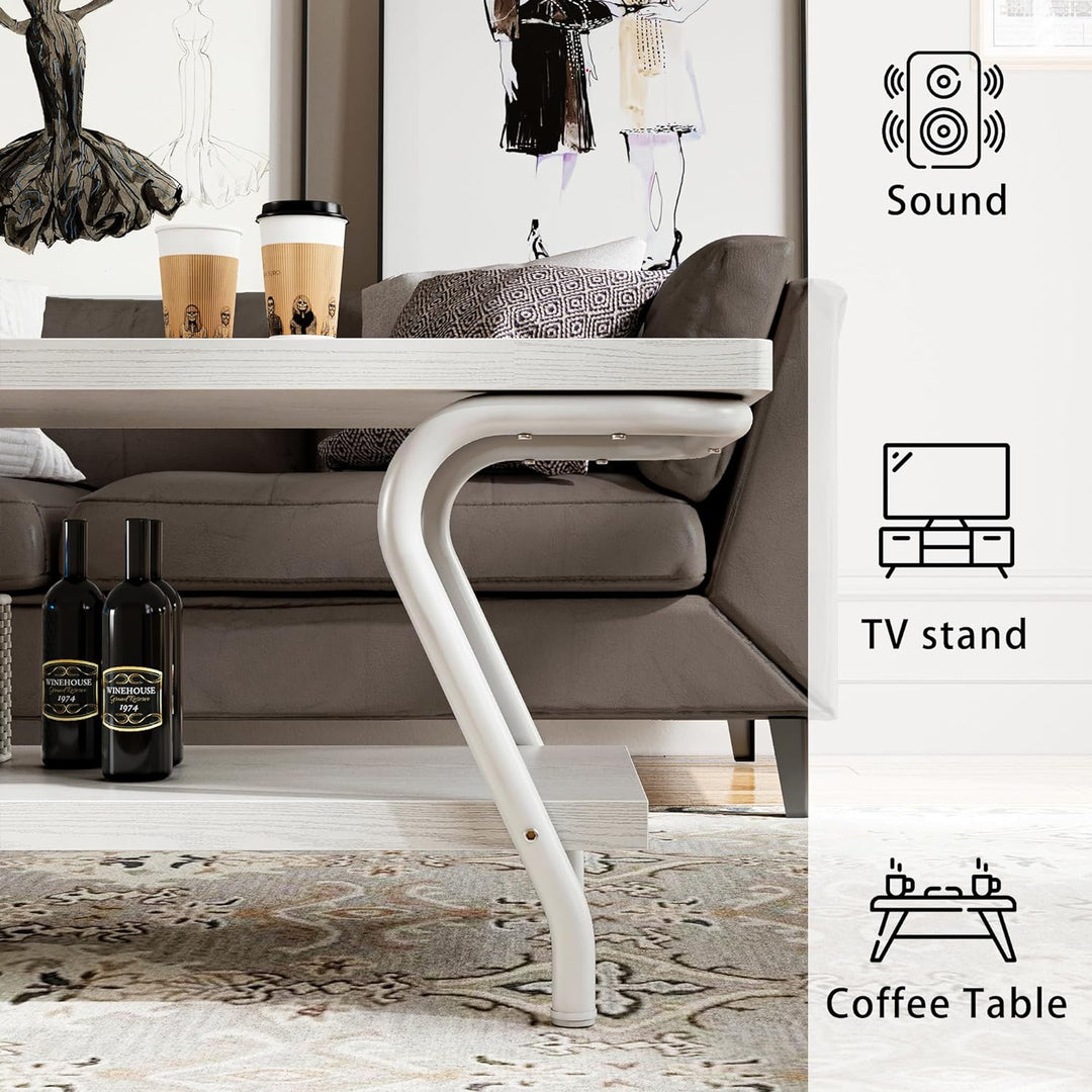 Coffee Table with Storage, Center Table for Living Room, White