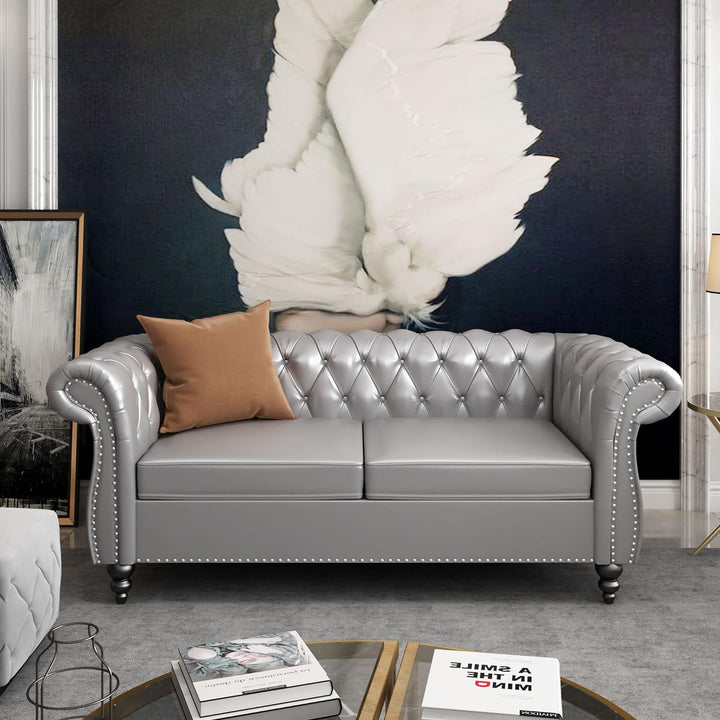 Chesterfield Loveseat, Modern Leather Sofa Tufted Couch