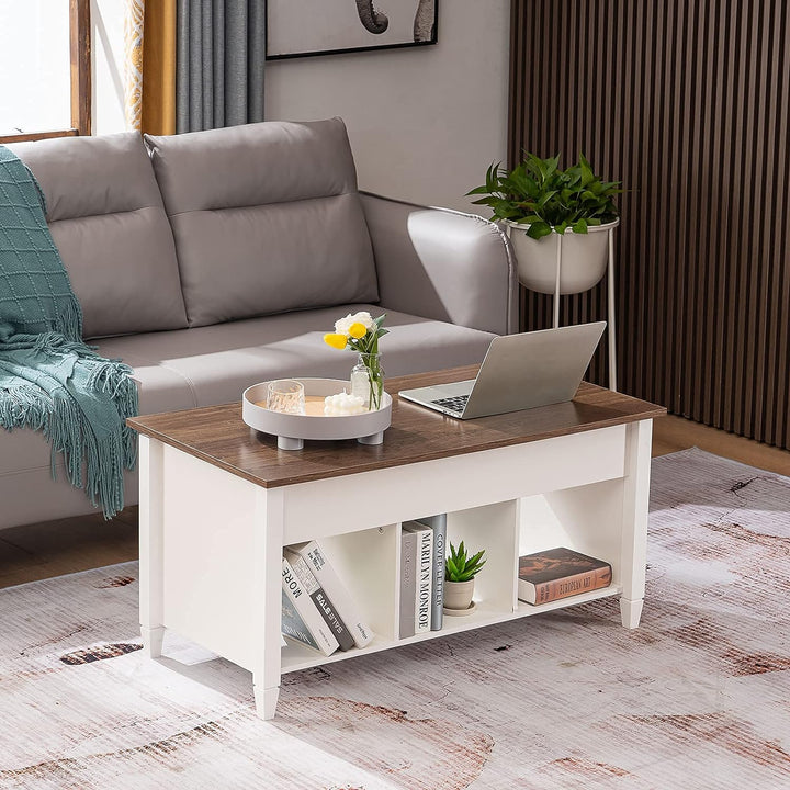 Lift Top Coffee Table with Storage Shelf, Hidden Compartment, White