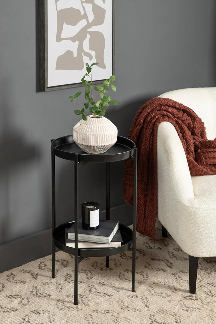 Celia Transitional Round Accent Tray Table, Black