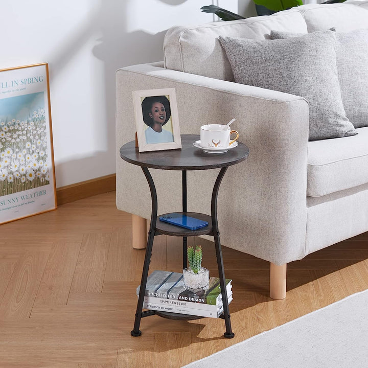 3-Tier Round Accent Table for Small Spaces, Grey