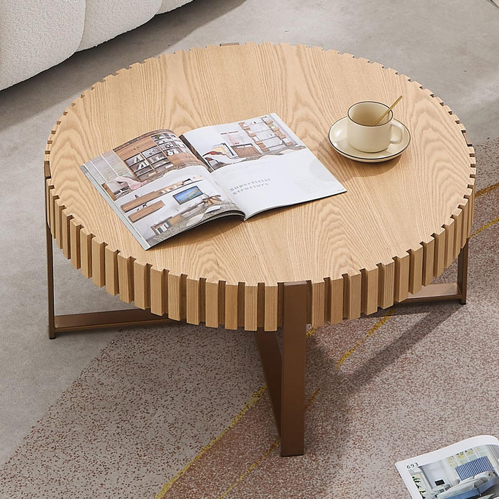 31.5" Round Coffee Table, Farmhouse Wood, Natural Ash