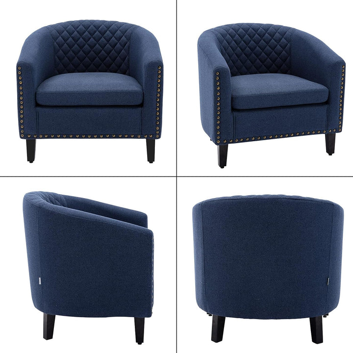 Armchair Barrel Club Chair,Modern PU Leather Accent Chair Arm Club Chair w/Nailheads and Solid Wood Legs,Tub Barrel Style Lounge Chair for Living Room Bedroom Reception Room (Navy-2)