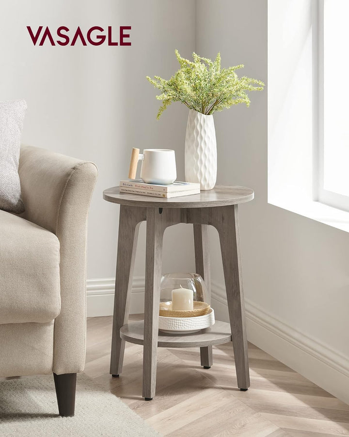 Round Side Table, End Table, Nightstand Greige