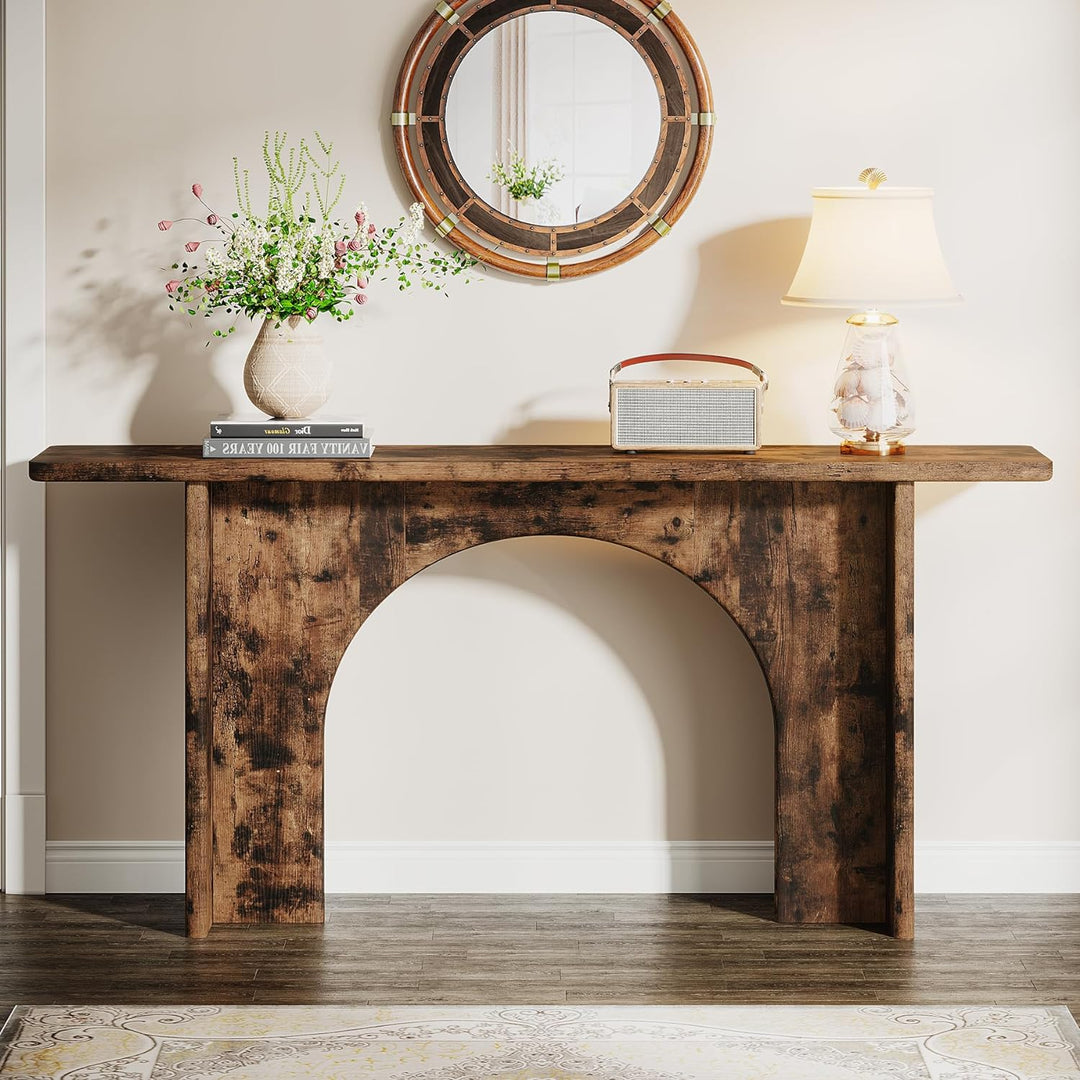 63-Inch Farmhouse Console Table, Rustic Entryway