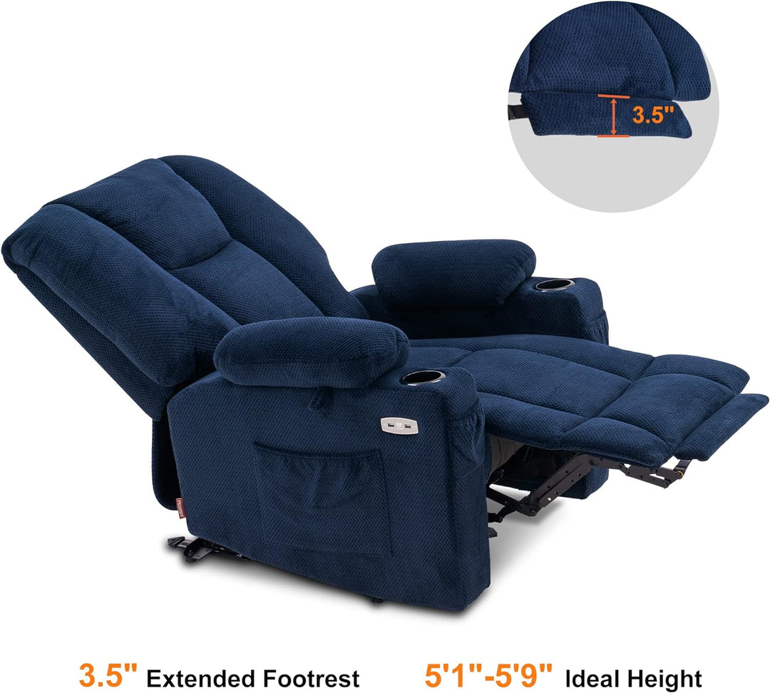 Fabric Electric Recliner Chair Heat Massage Navy