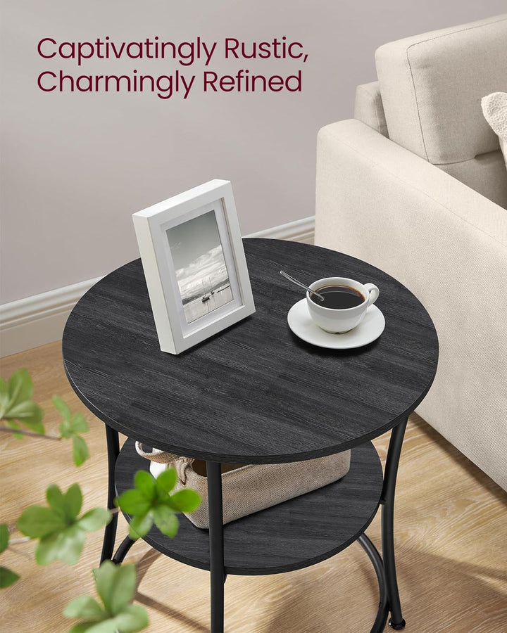 Round End Table 2 Shelves Steel Frame Charcoal