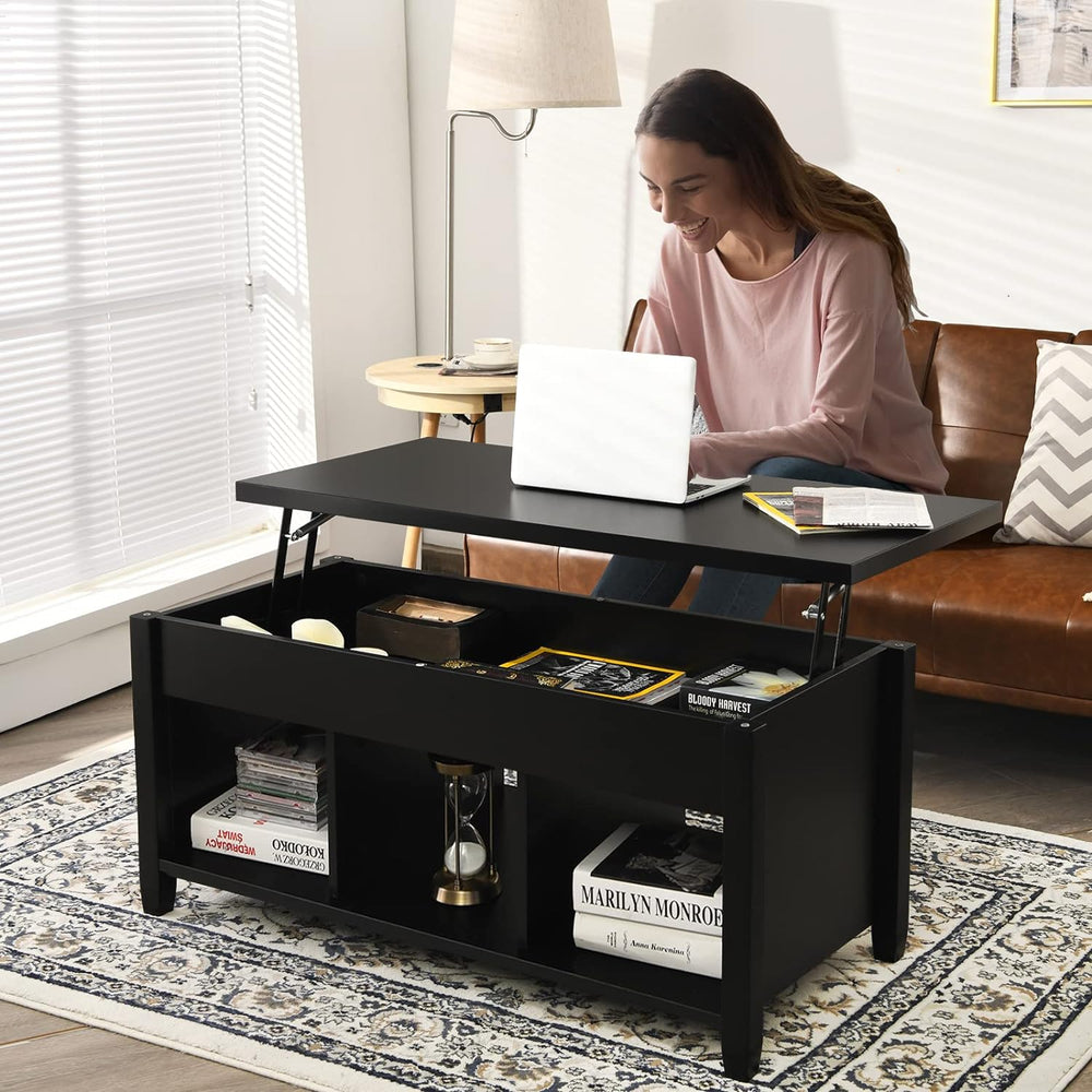 GOFLAME Lift Top Coffee Table, Hidden Compartment, Accent Table, Black