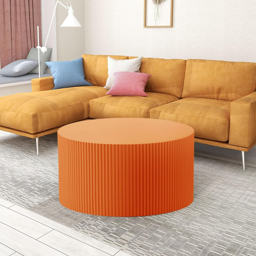 Modern Nesting Coffee Table Set, Round Wood Side Table, Orange