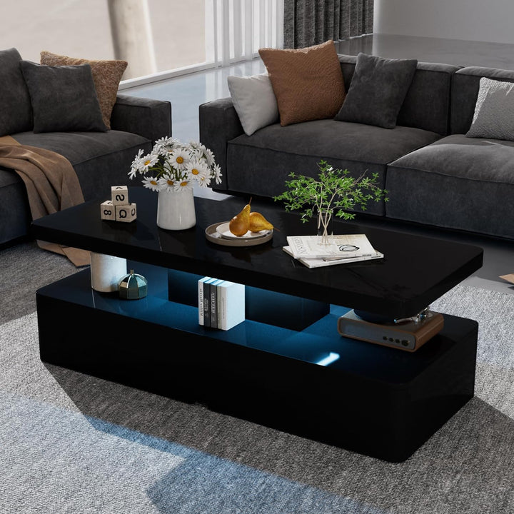 Modern Stylish Coffee Table with LED Lights, Black Coffee Table