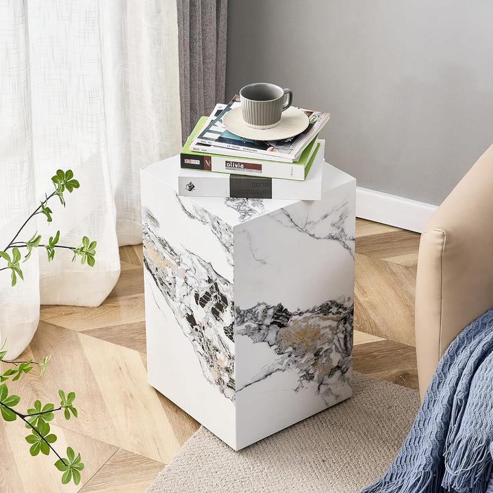 Elegant Marble End Table, Versatile for Living Room & Bedroom (White8)