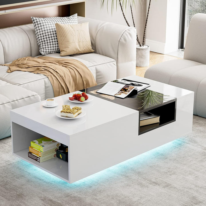 IKIFLY Modern High Glossy Coffee Table, White