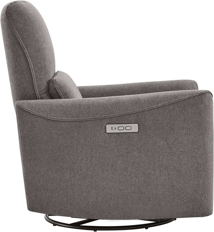 Power Recliner Chair Swivel Glider, FSC Certified Upholstered Living Room Reclining Sofa Chair with Lumbar Support, Metal Grey