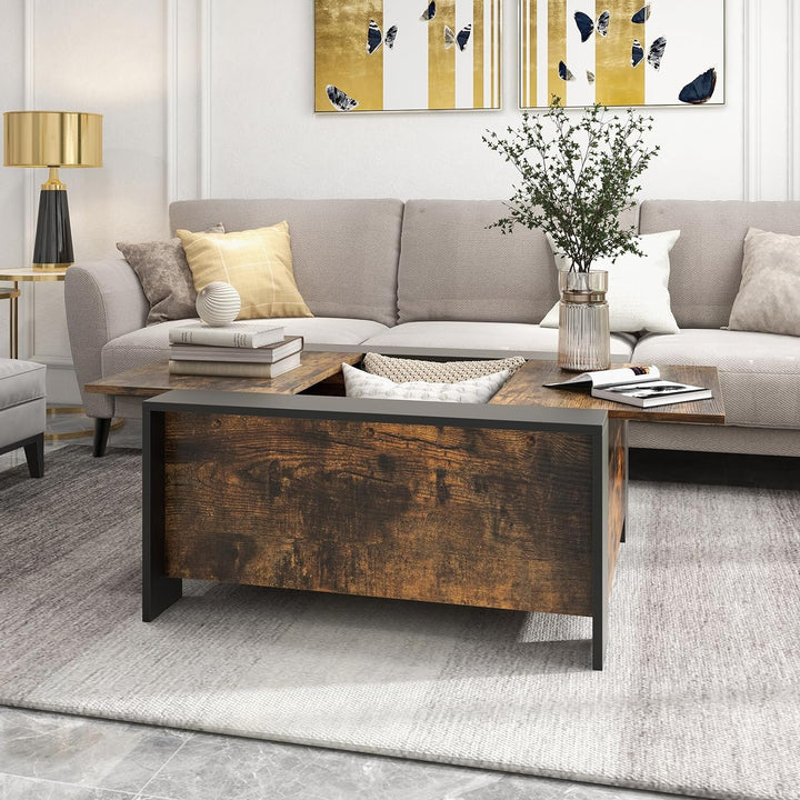 Sliding Top Coffee Table with Hidden Storage, Extendable Cocktail Table, Rustic Brown