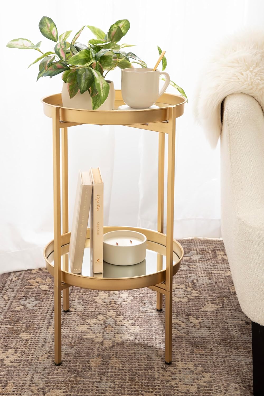 Celia Round Accent Tray Table, Gold