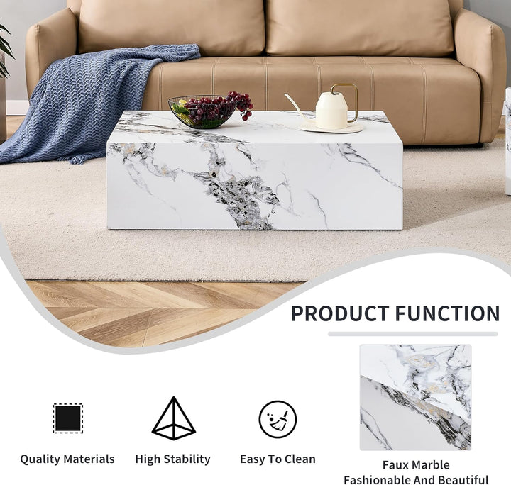 Elegant Marble-Look Coffee Table, 39.37" Marble White