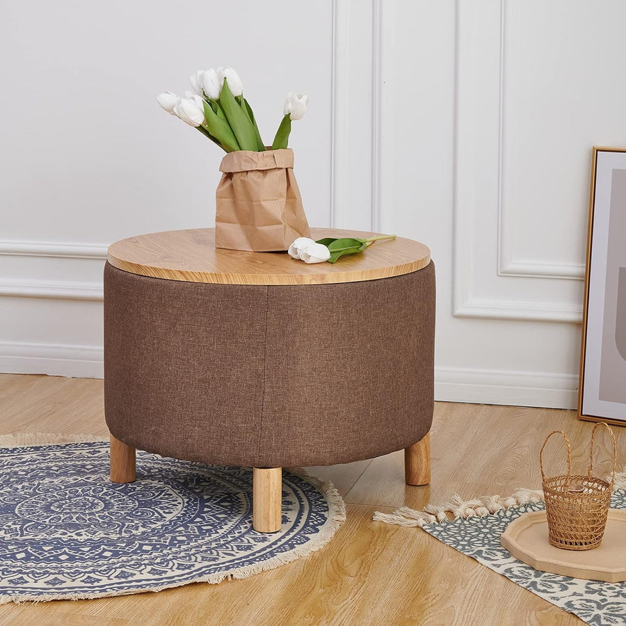 Round Coffee Table with Storage for Living Room, Bedroom - Natural