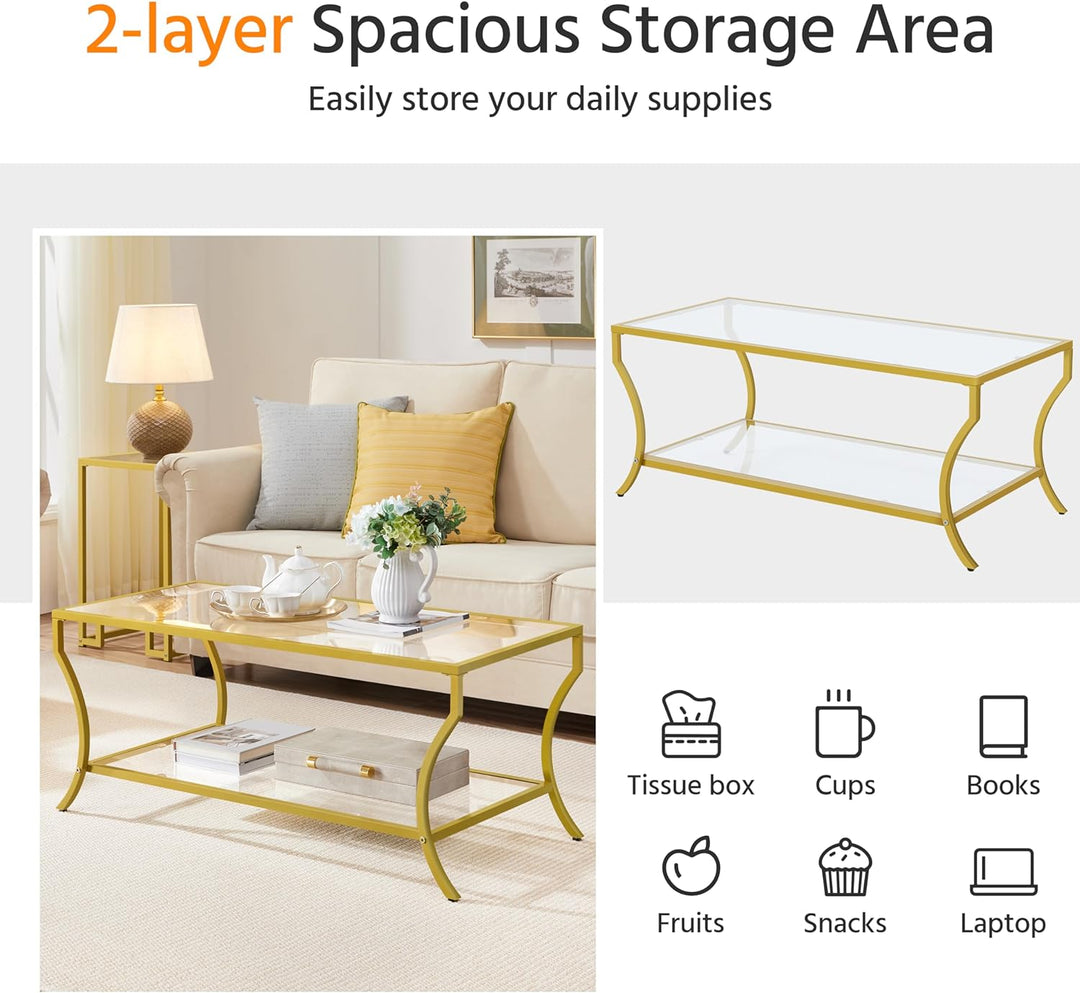 Rectangular Glass Coffee Table, Gold