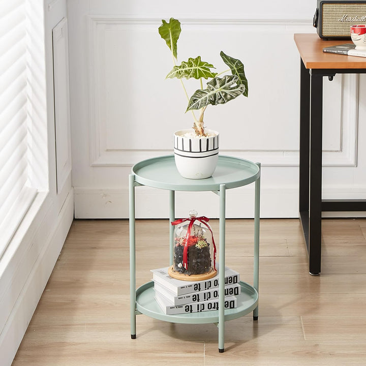 2 Tier Round Metal Side Table, Folding End Tables