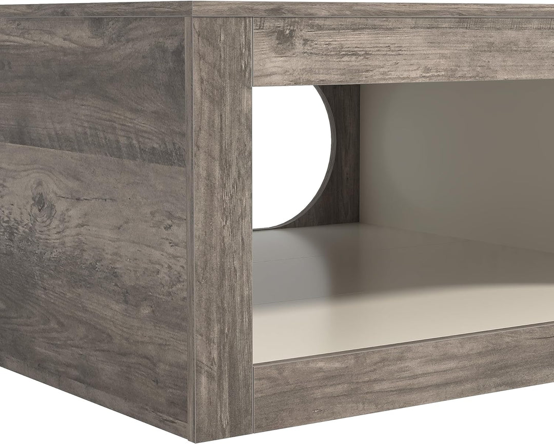 Galano Janus Modern Rectangular Coffee Table, 2-Tier, Knotty Grey Oak