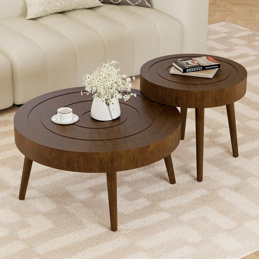 Nesting Coffee Tables with Wood Grain Finish, Modern Accent Coffee Table