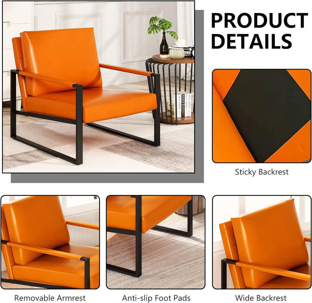 Leather Accent Chair Set of 2 Sofa Chair Orange-a