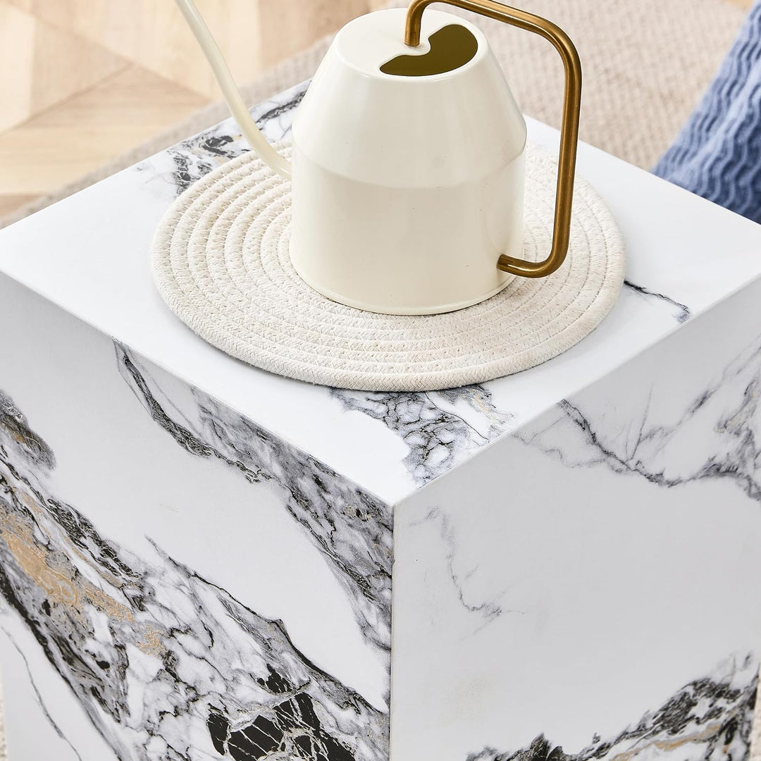 Elegant Marble End Table, Versatile for Living Room & Bedroom (White8)