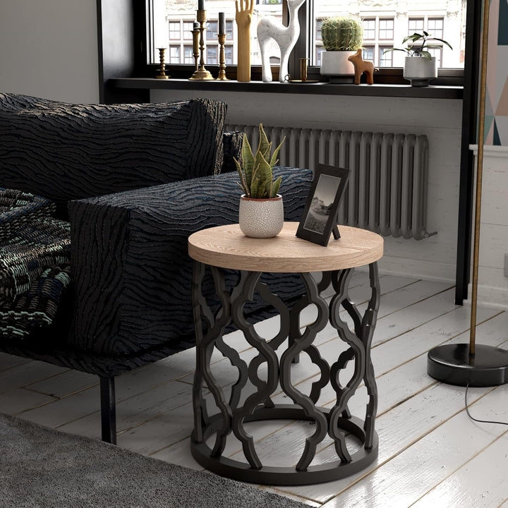 Farmhouse End Table, Distressed Wood Top Side Table, Black