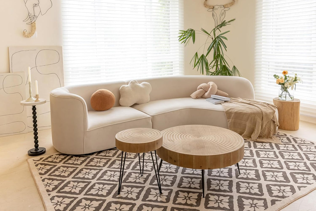 2-Piece Modern Farmhouse Coffee Table Set, Natural Finish