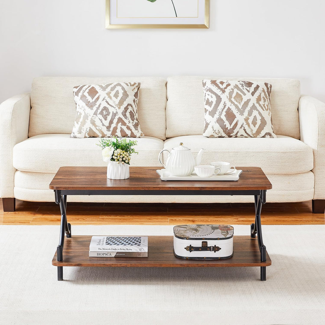 Versatile White and Gold Coffee Table, Modern Industrial Design, Brown