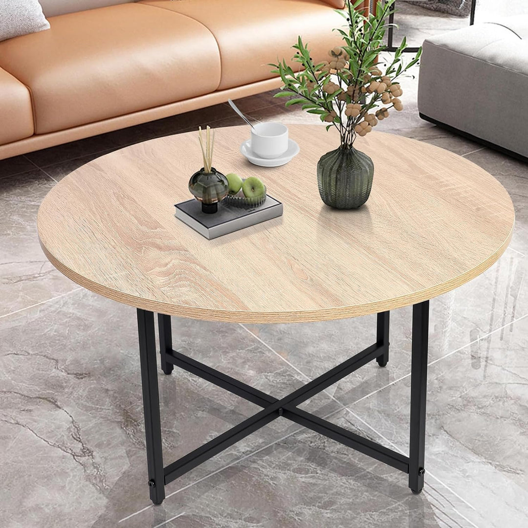 Round Coffee Table - Stylish Modern Small Coffee Table, Nature