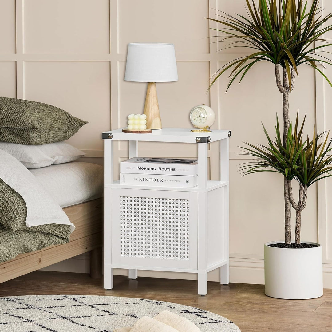 Rattan Nightstand, Side End Table with Storage