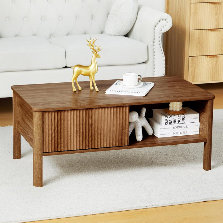 Mid-Century Modern Rectangular Wood Coffee Table, Walnut