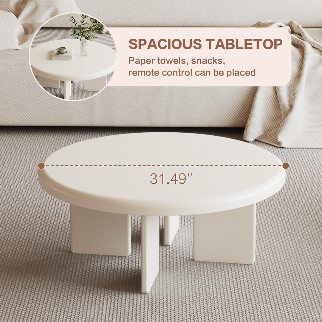 Round Coffee Table, Modern Cream White Center Table