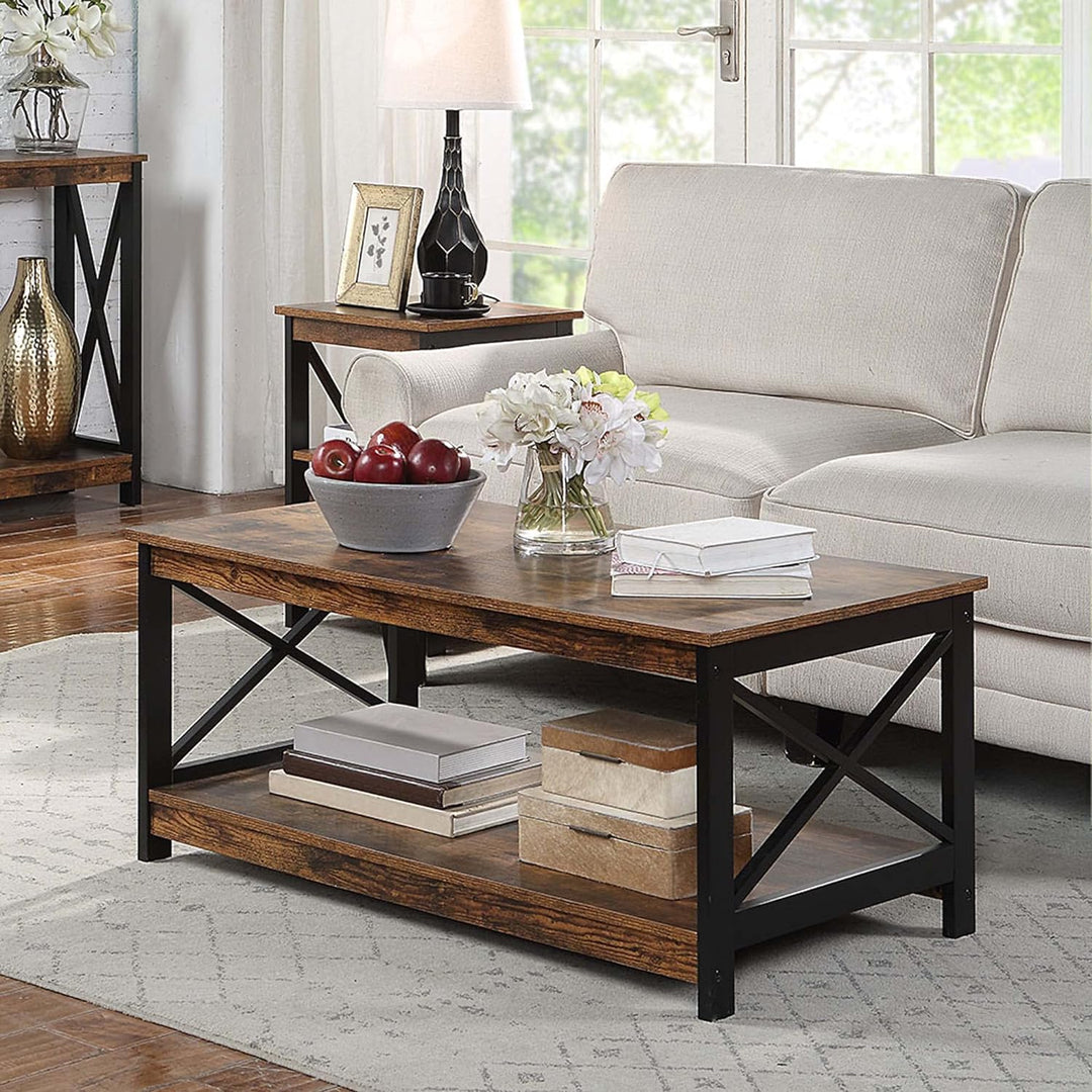 Convenience Concepts Oxford Coffee Table with Shelf, Barnwood/Black