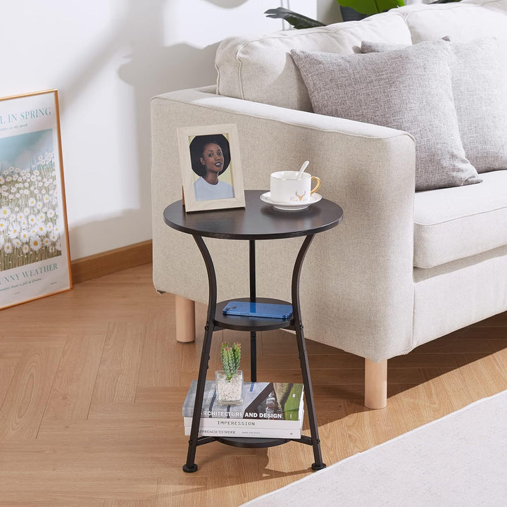 3-Tier Round Accent Table for Small Spaces, Black