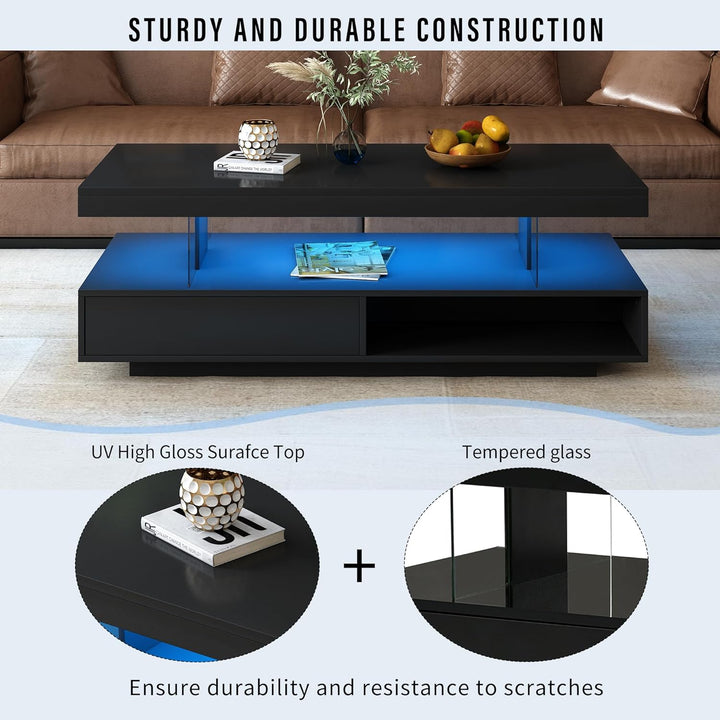 High Gloss UV Coffee Table with LED Lights, Black