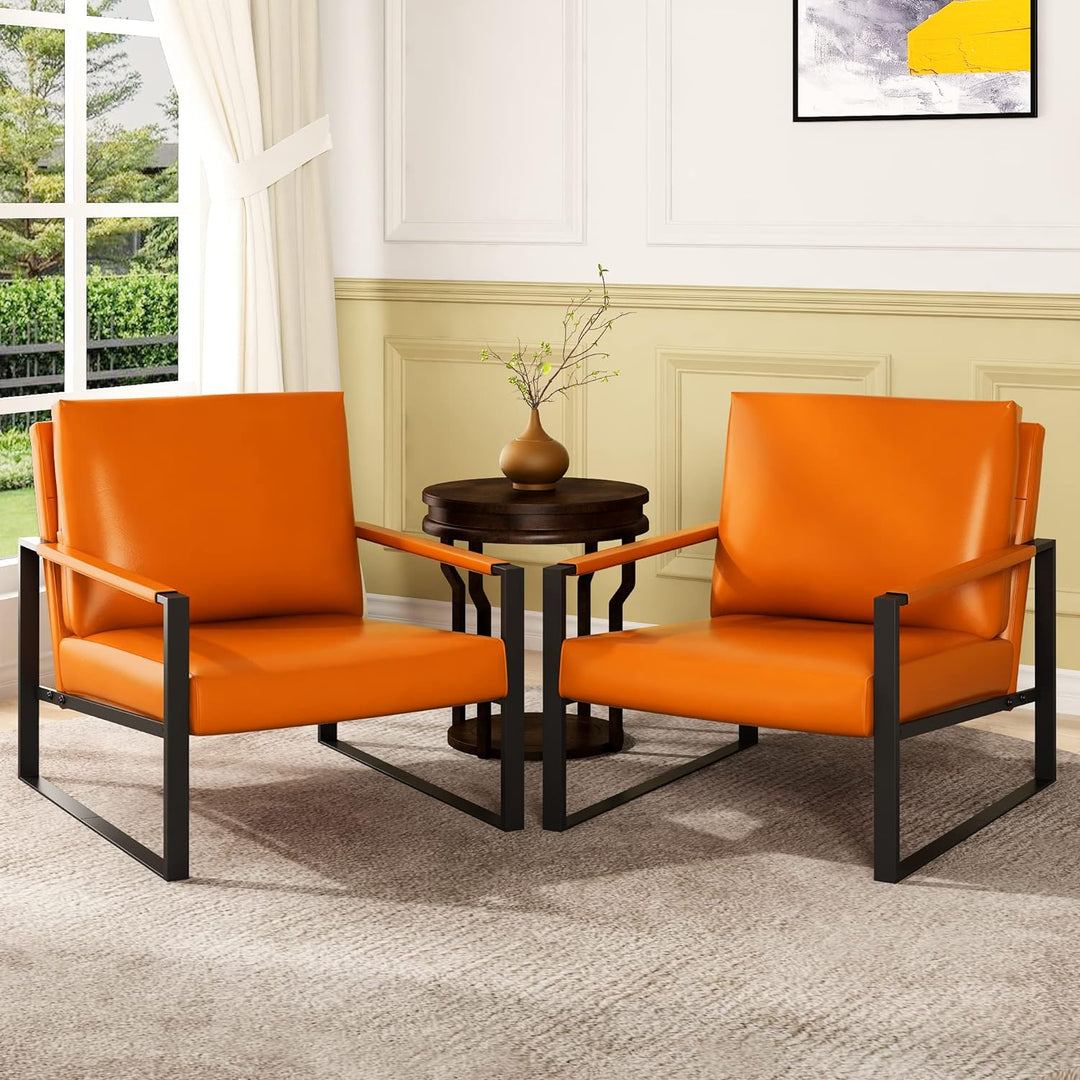 Leather Accent Chair Set of 2 Sofa Chair Orange-a