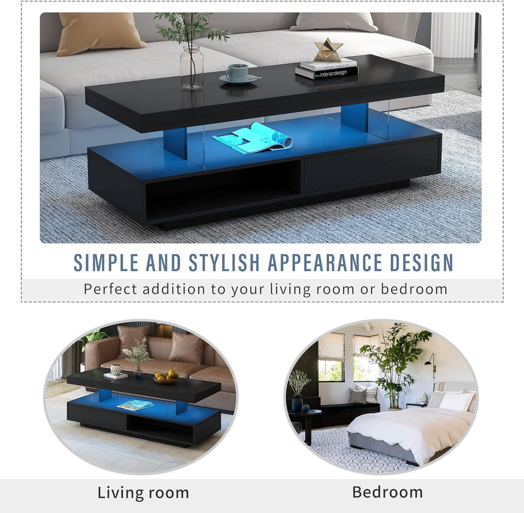 High Gloss UV Coffee Table with LED Lights, Black