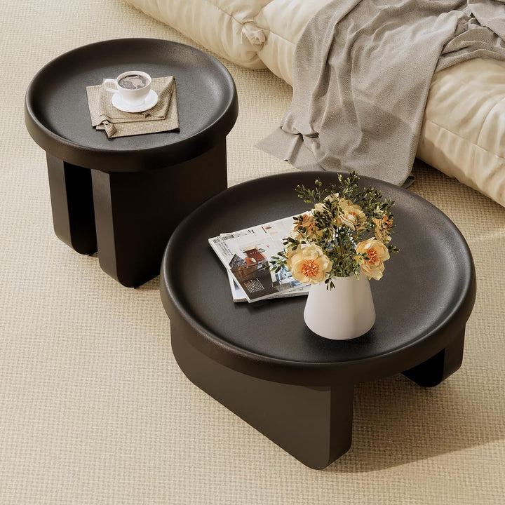 Round Side Table, Modern end Table, Metal Accent (Black)