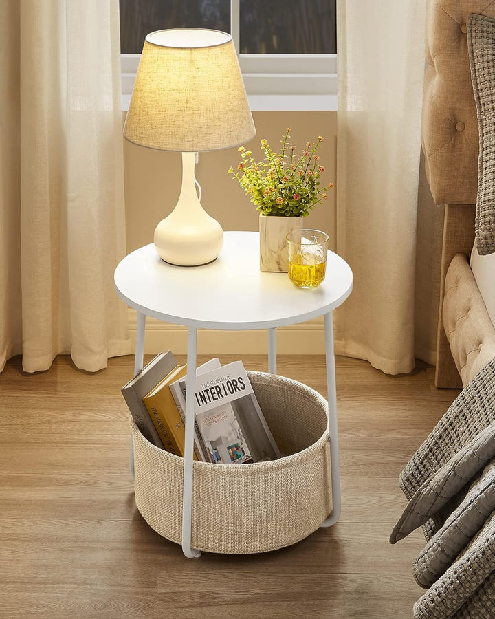 Small Round Side End Table, Classic White Sand