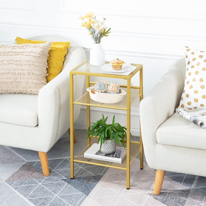 Tall End Table, Gold Side Table with Mesh Shelves